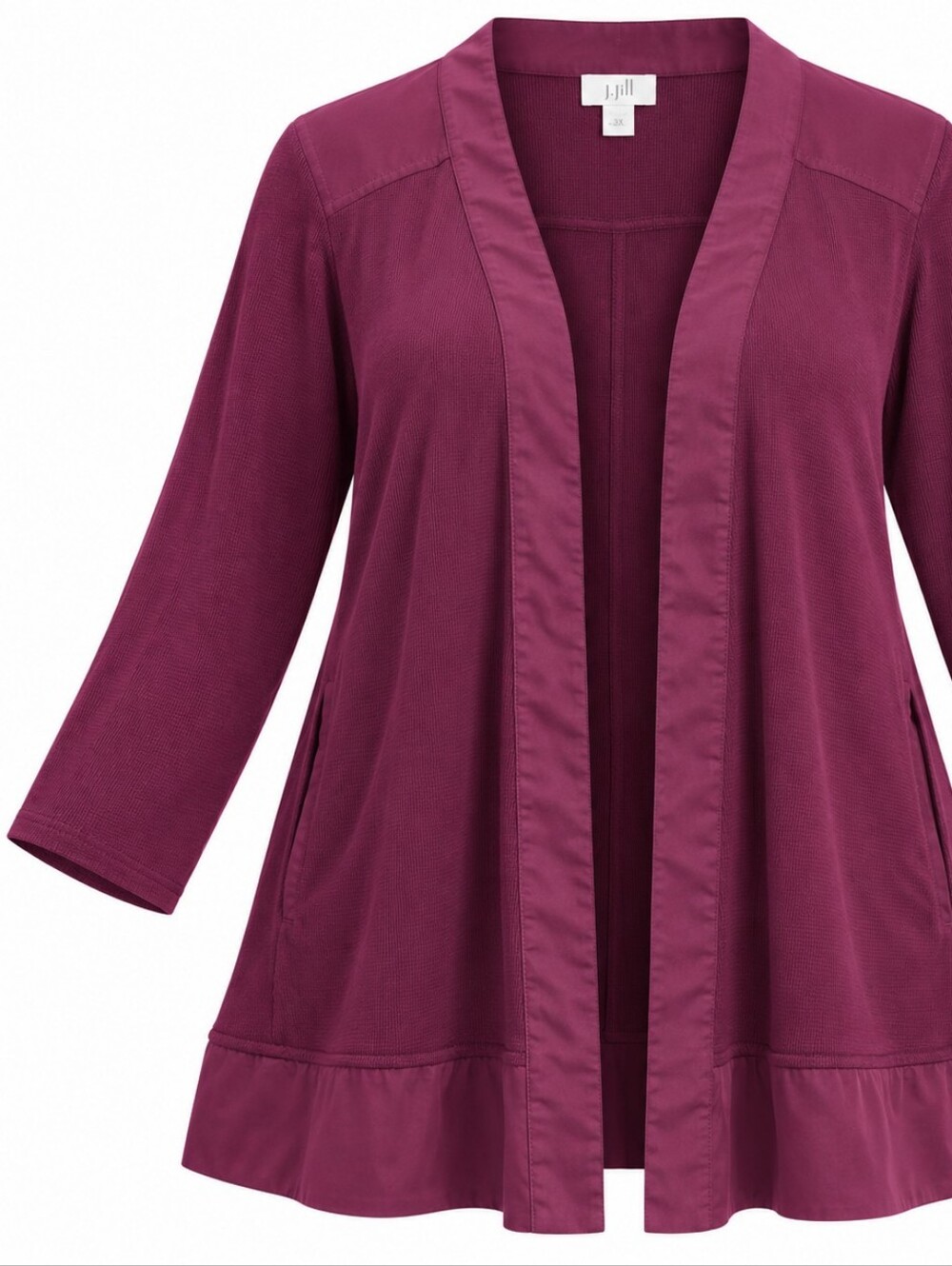 J.JILL | Burgundy Wine Cotton Modal Open Front Pocket Cardigan | 3X